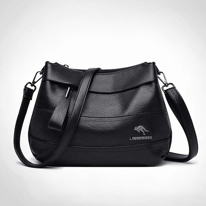 Triple Compartment Leather Handbag
