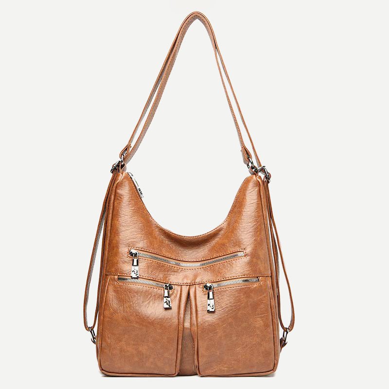 3-Way Use Backpack Multi-Pocket Leather Zip Crossbody Shoulder Bag