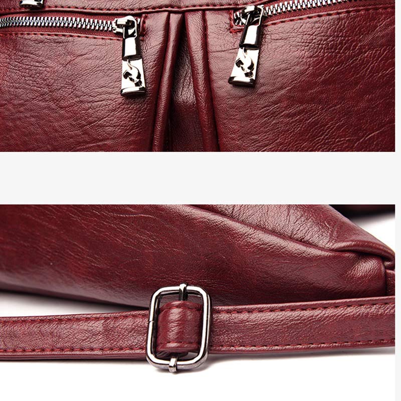 3-Way Use Backpack Multi-Pocket Leather Zip Crossbody Shoulder Bag