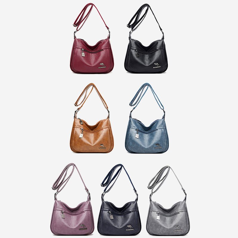 Soft Leather Double Compartment Crossbody Bag
