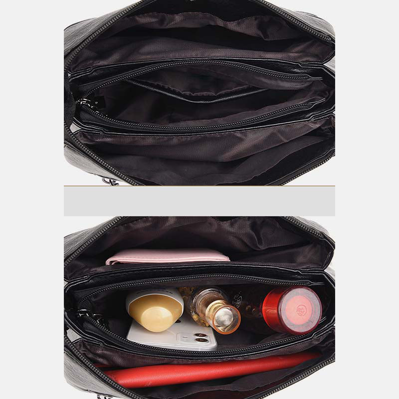 Triple Compartment Leather Handbag