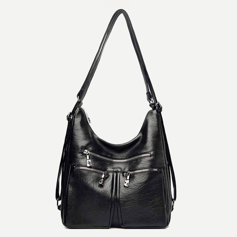 3-Way Use Backpack Multi-Pocket Leather Zip Crossbody Shoulder Bag