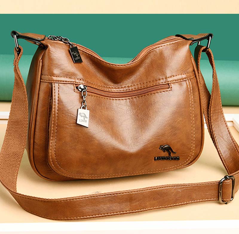 Soft Leather Double Compartment Crossbody Bag