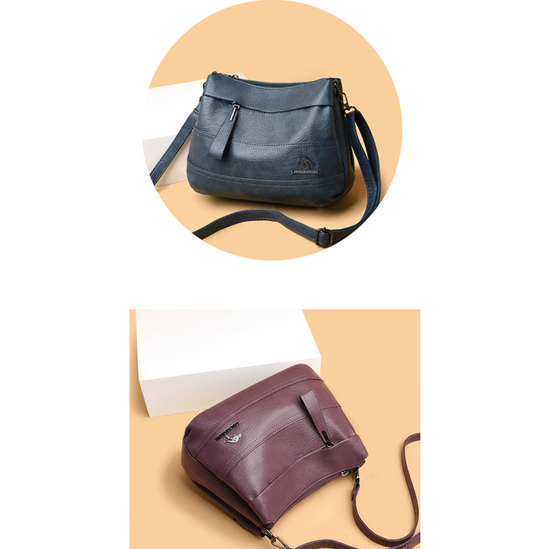 Triple Compartment Leather Handbag