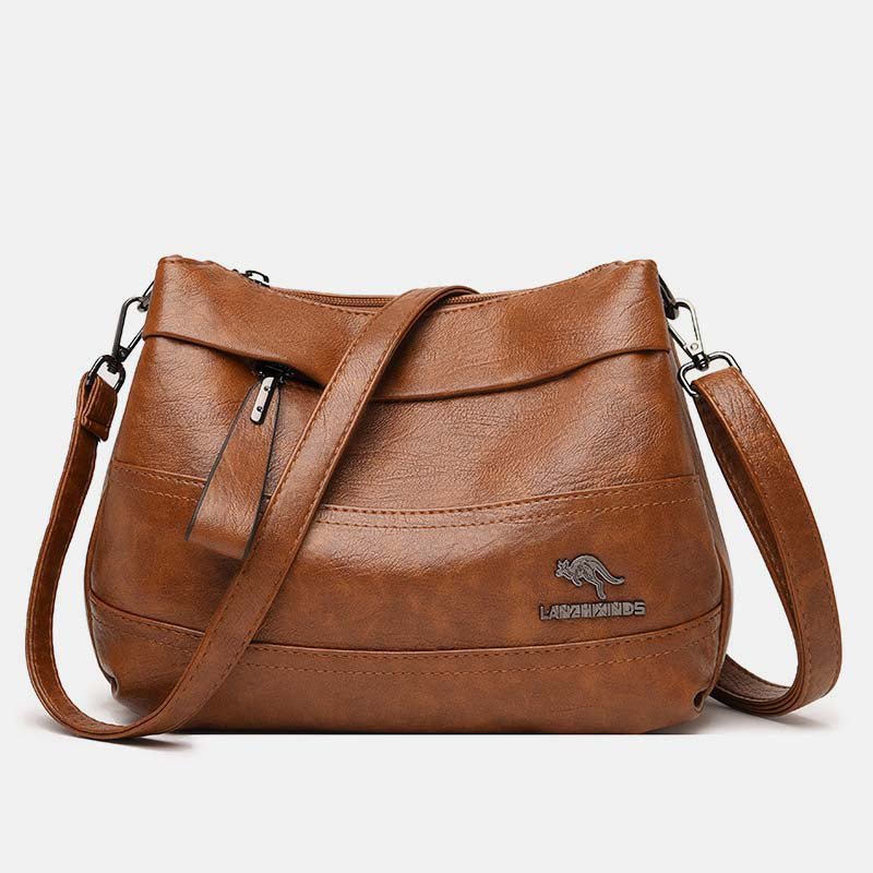 Triple Compartment Leather Handbag