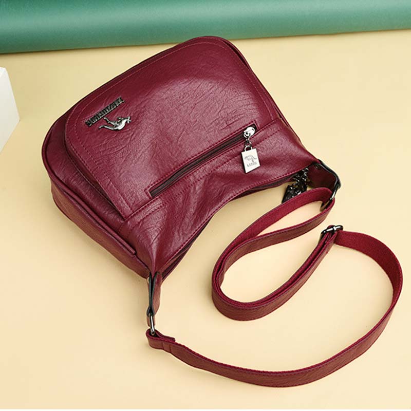 Soft Leather Double Compartment Crossbody Bag