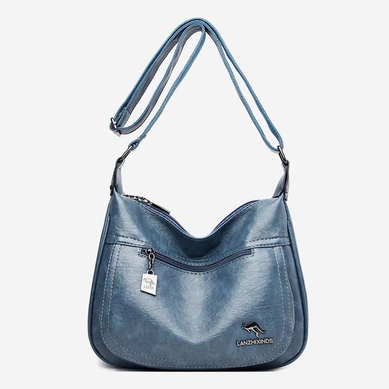 Soft Leather Double Compartment Crossbody Bag