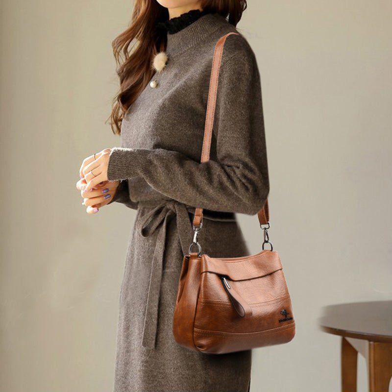 Triple Compartment Leather Handbag