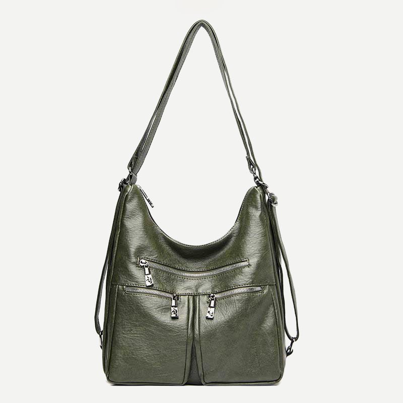 3-Way Use Backpack Multi-Pocket Leather Zip Crossbody Shoulder Bag