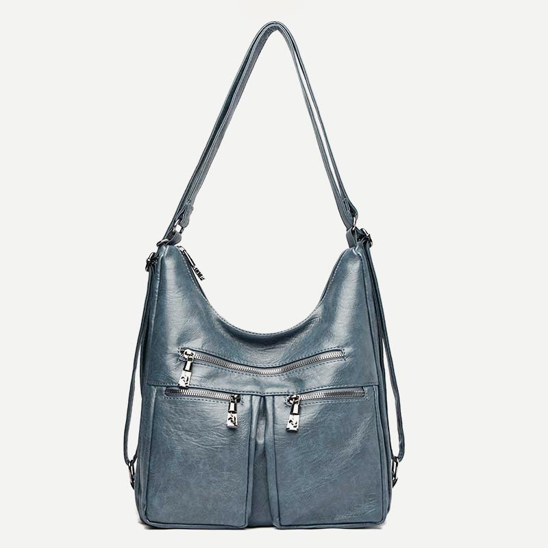 3-Way Use Backpack Multi-Pocket Leather Zip Crossbody Shoulder Bag