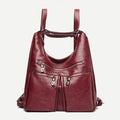 3-Way Use Backpack Multi-Pocket Leather Zip Crossbody Shoulder Bag
