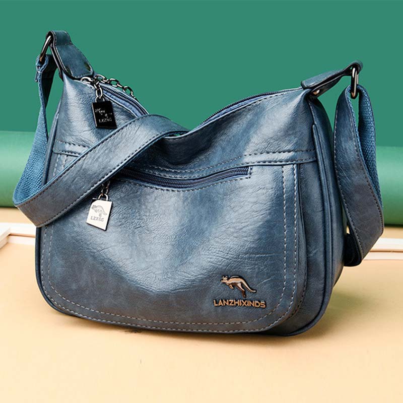 Soft Leather Double Compartment Crossbody Bag