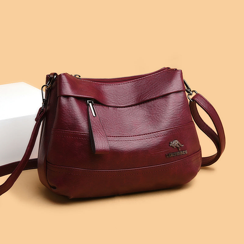 Triple Compartment Leather Handbag