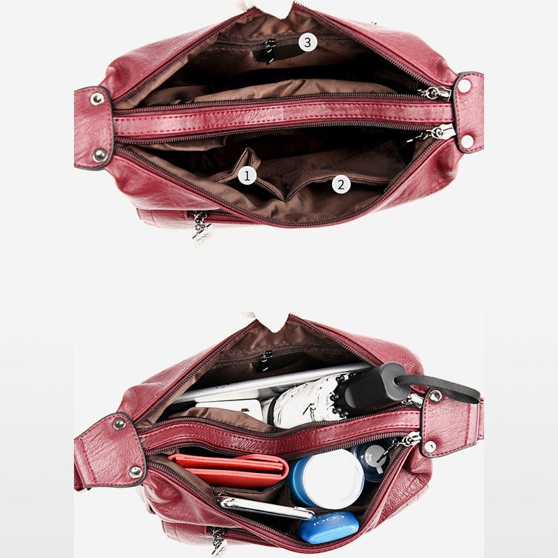 Soft Leather Double Compartment Crossbody Bag