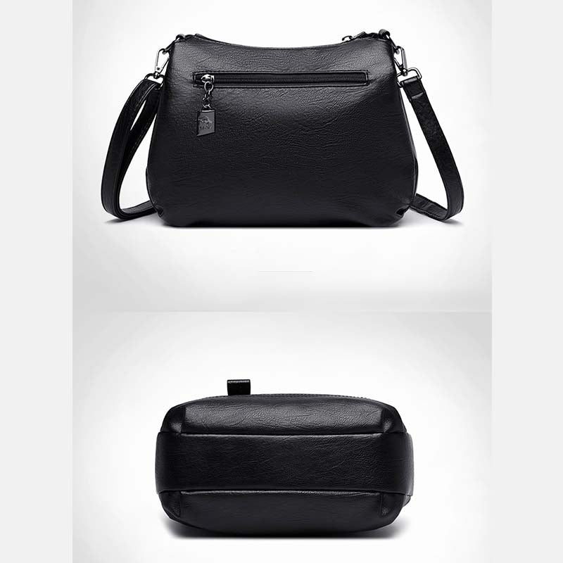 Triple Compartment Leather Handbag