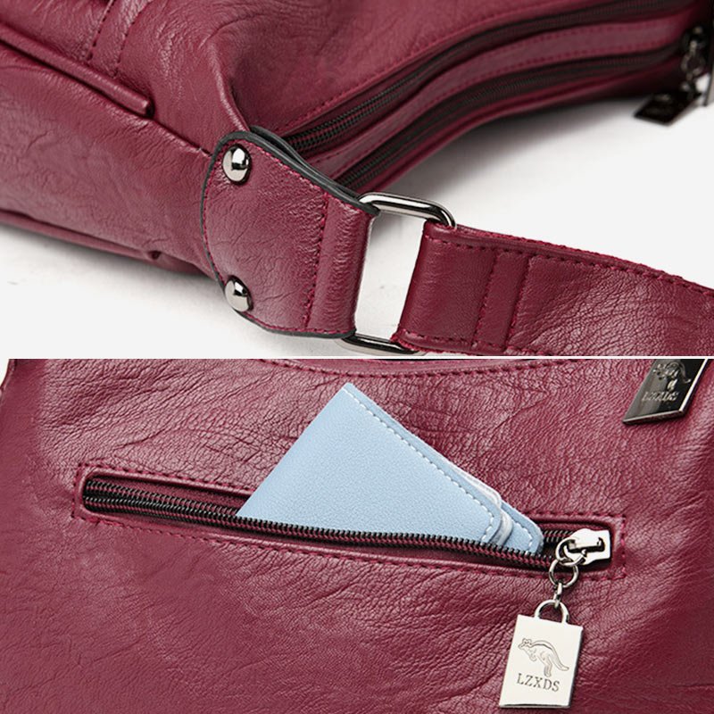 Soft Leather Double Compartment Crossbody Bag