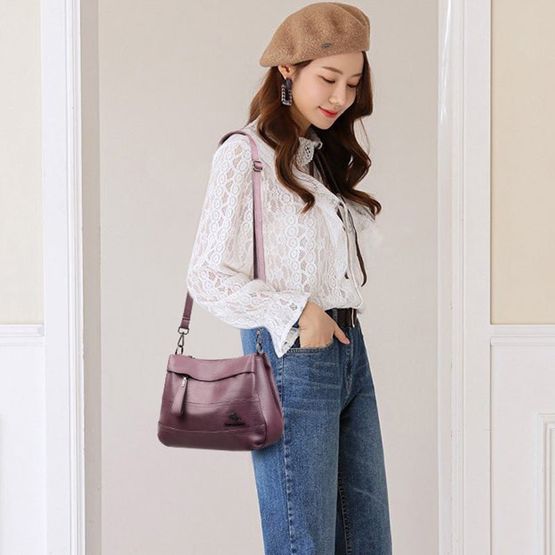 Triple Compartment Leather Handbag