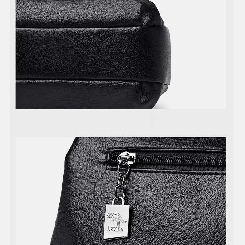 Triple Compartment Leather Handbag