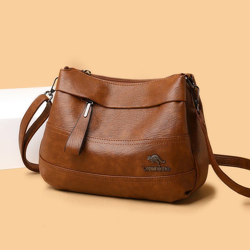 Triple Compartment Leather Handbag