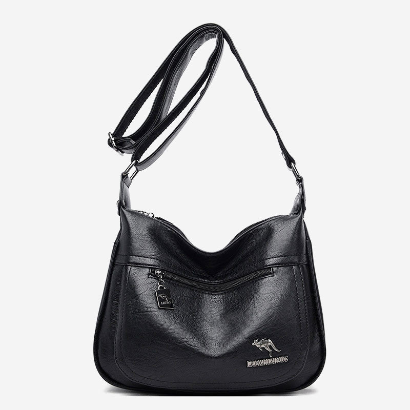 Soft Leather Double Compartment Crossbody Bag