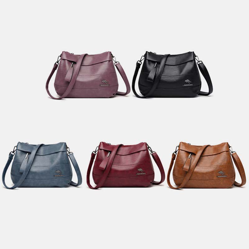Triple Compartment Leather Handbag