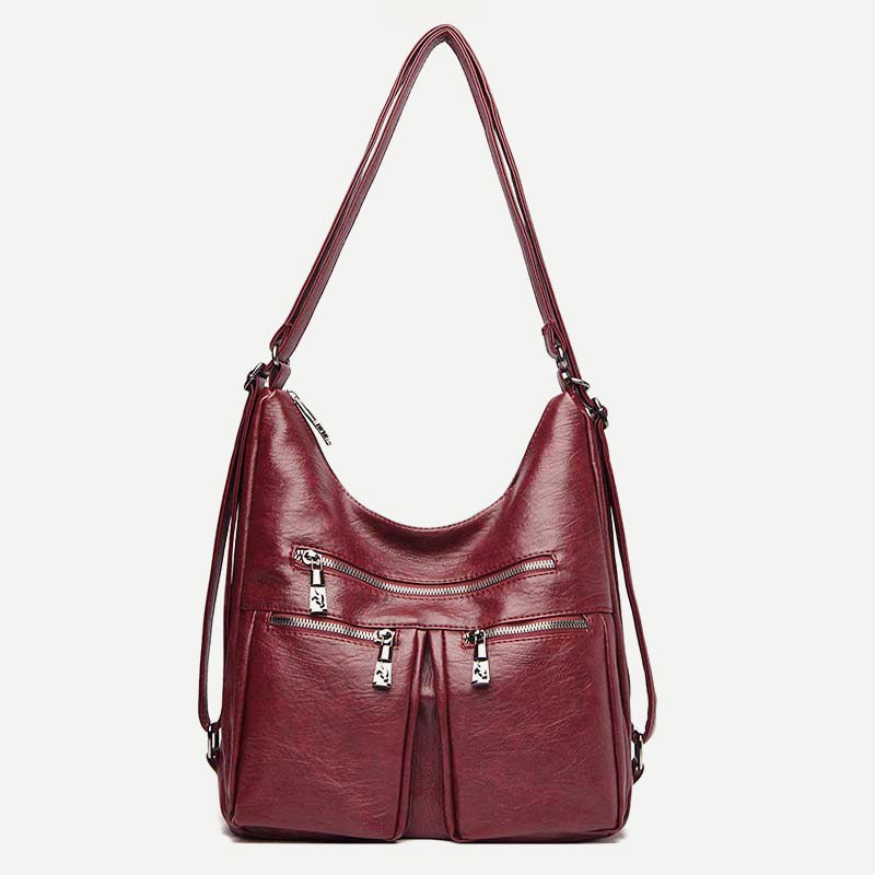 3-Way Use Backpack Multi-Pocket Leather Zip Crossbody Shoulder Bag
