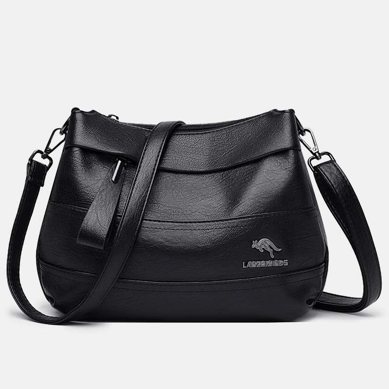 Triple Compartment Leather Handbag