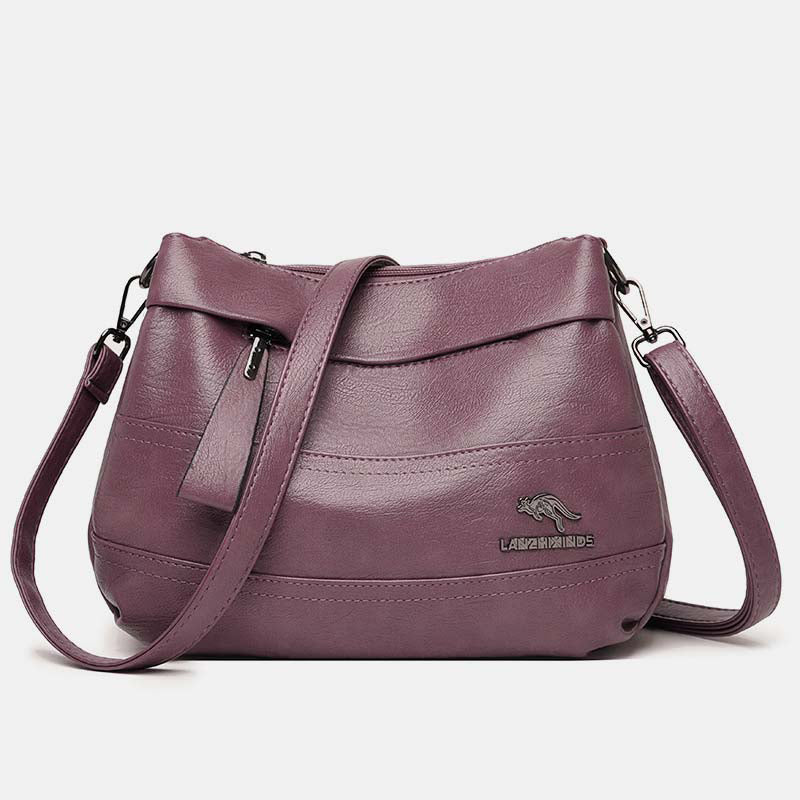 Triple Compartment Leather Handbag