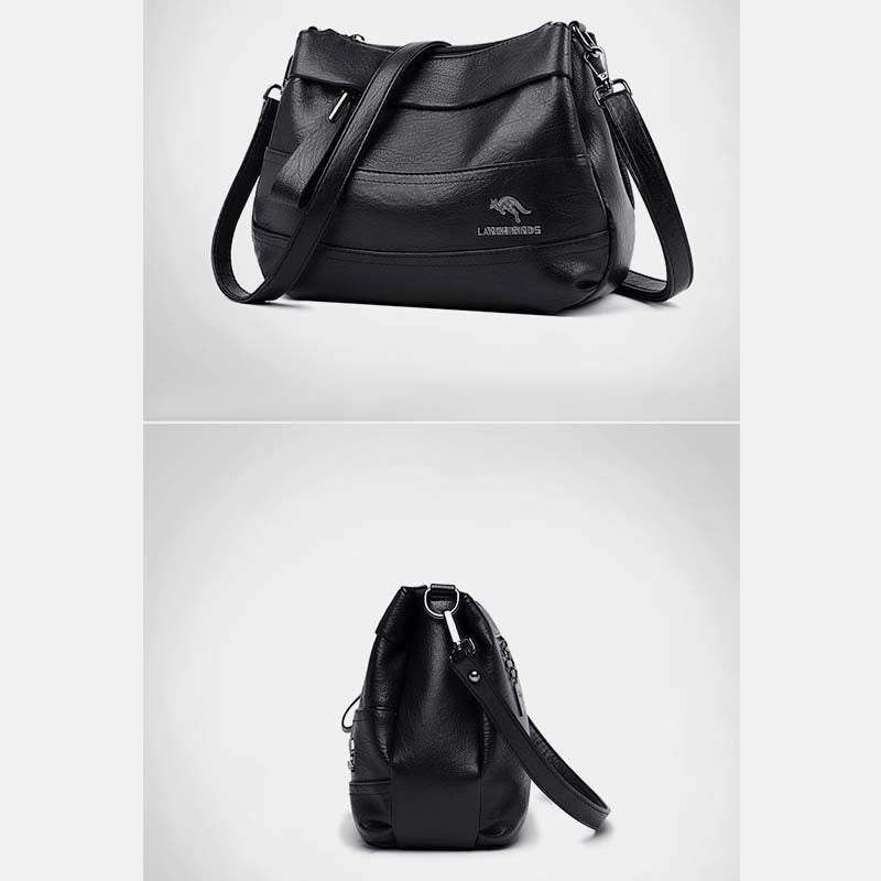 Triple Compartment Leather Handbag