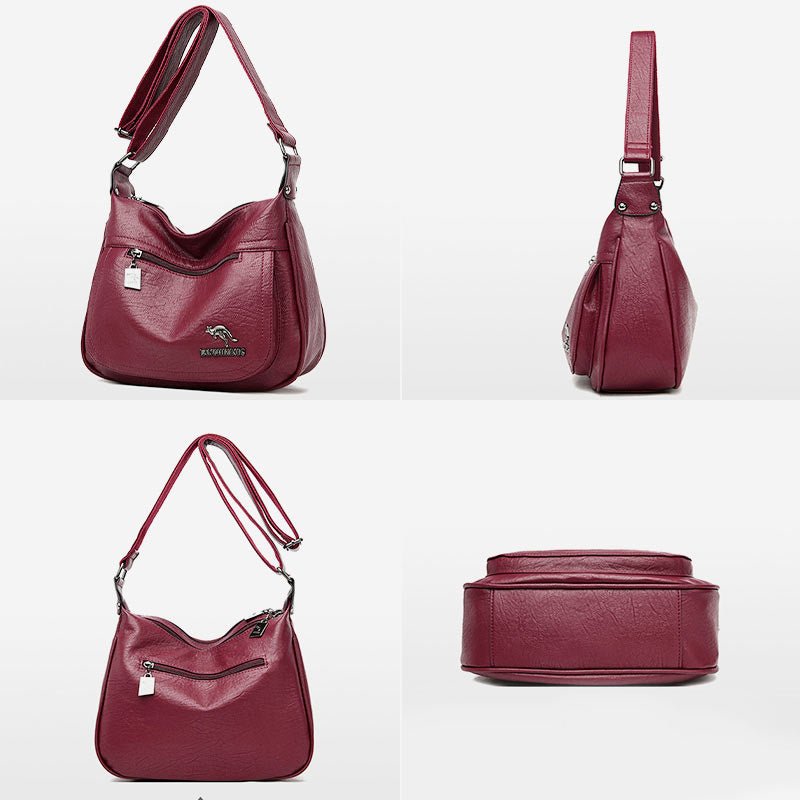 Soft Leather Double Compartment Crossbody Bag
