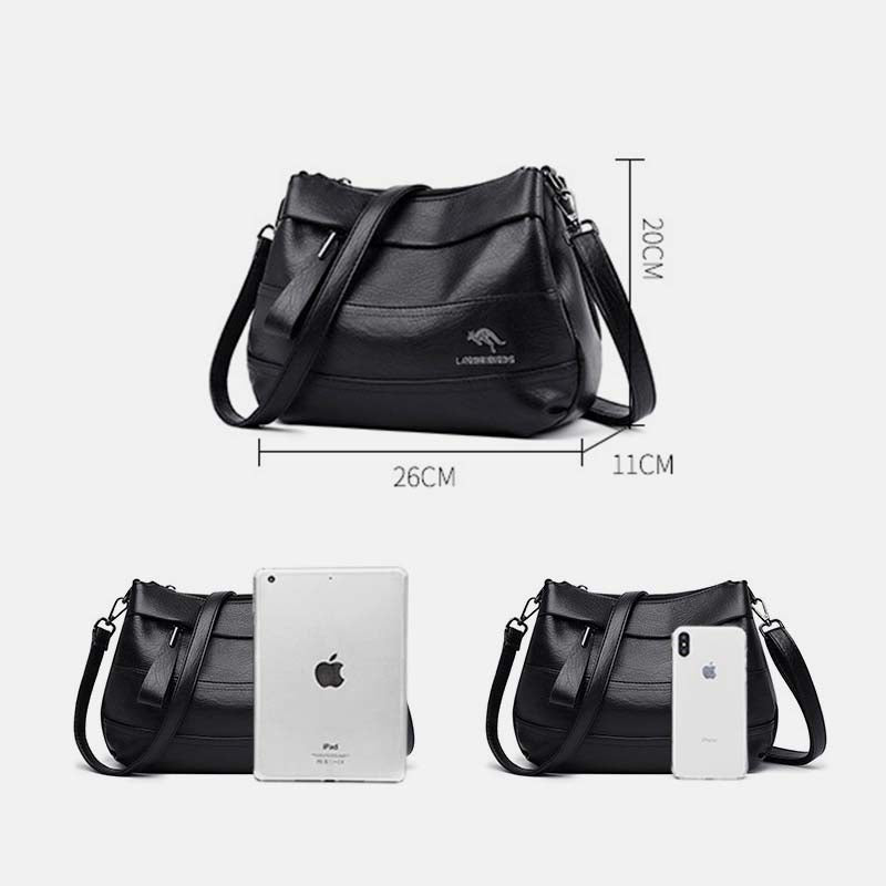 Triple Compartment Leather Handbag