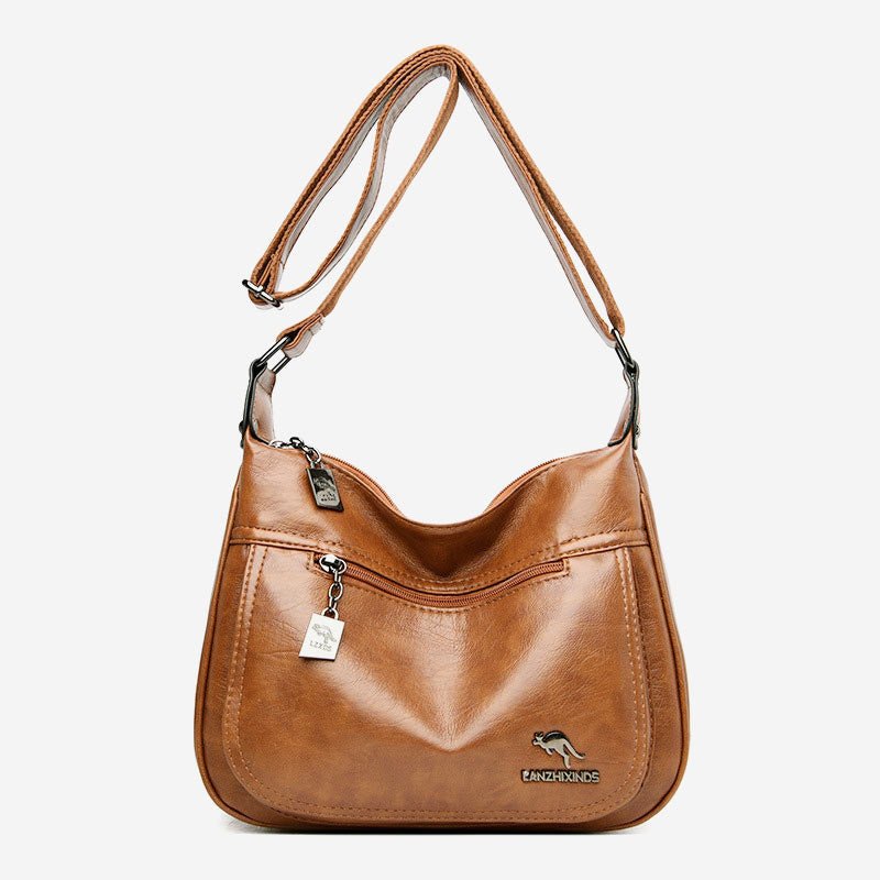 Soft Leather Double Compartment Crossbody Bag