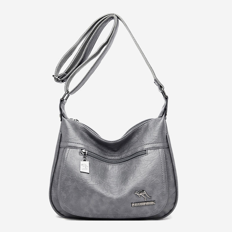Soft Leather Double Compartment Crossbody Bag