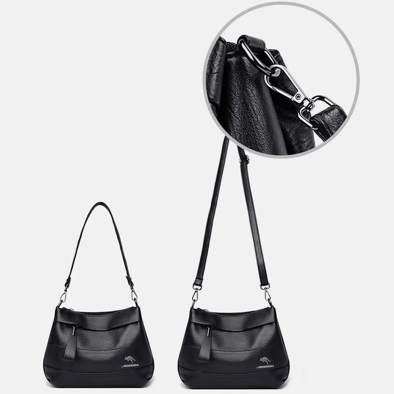 Triple Compartment Leather Handbag